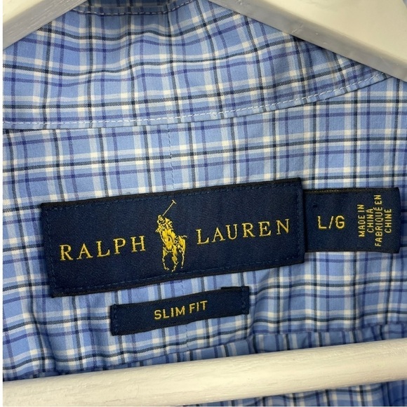 RALPH Lauren Slim Fit Blue Micro-Plaid Shirt Size L - Picture 6 of 8
